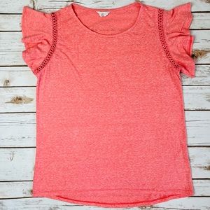 Caslon Nordstrom Coral Flutter Sleeve Crochet Top Size S Small